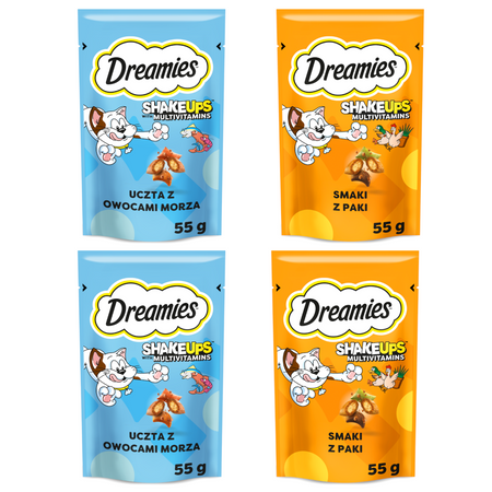 Dreamies Shake Ups Multivitamins 4x55g Przysmak Dla Kota Mix Smaków Kurczak Owoce Morza
