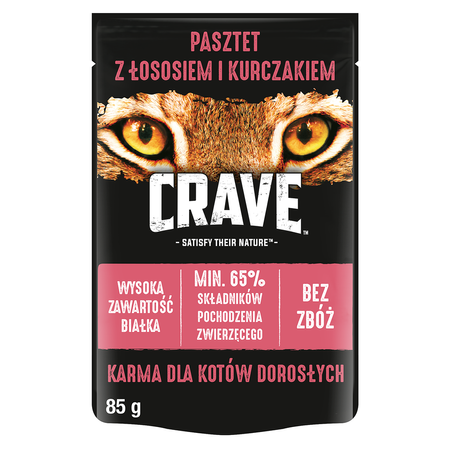 CRAVE Pasztet z Łososiem i Kurczakiem 24x85g Saszetka - mokra karma bezzbożowa dla kotów