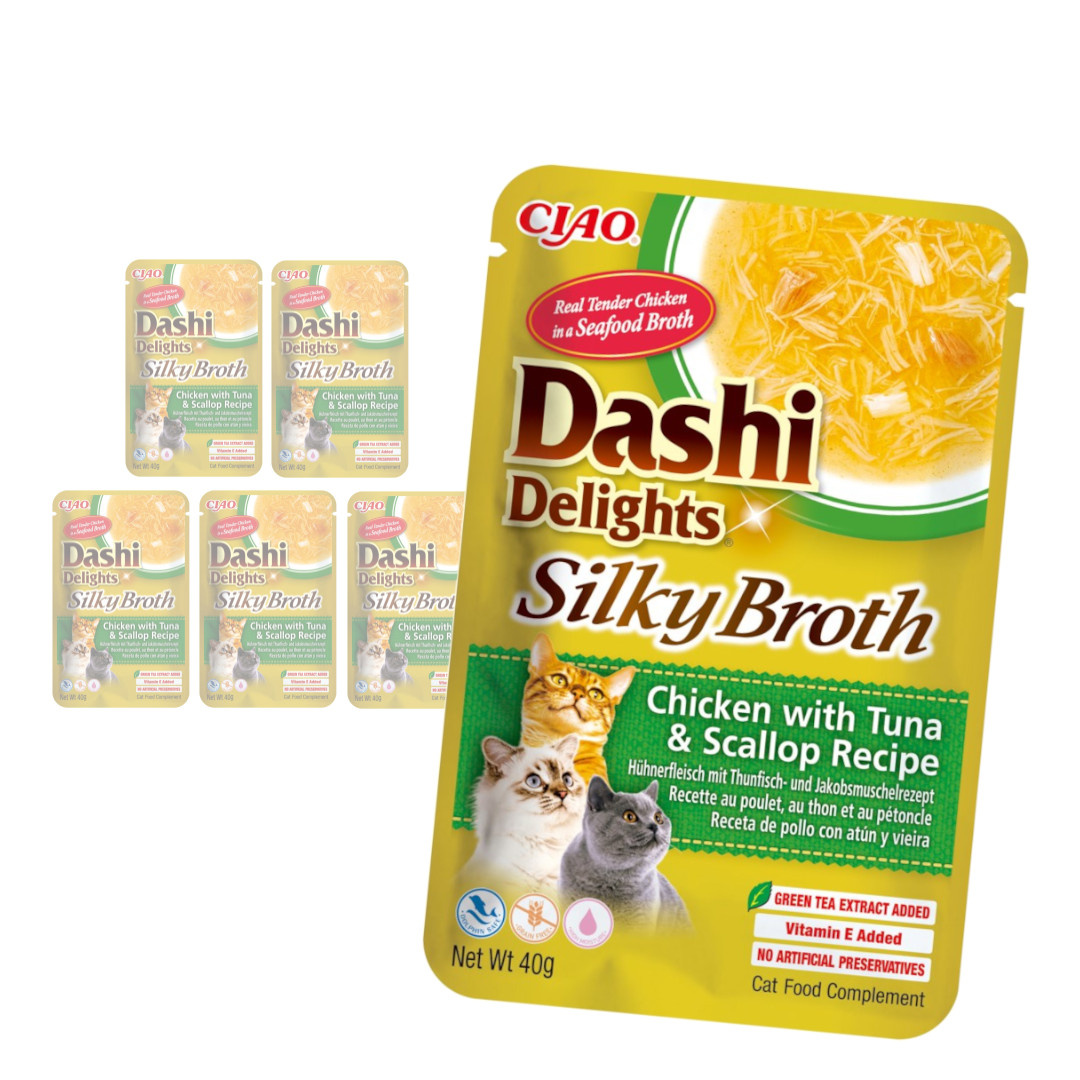 Inaba Cat Dashi Delights Silky Broth 6x40g Karma Uzupełniajaca Dla Kota Z Kurczakiem Tuńczykiem I Przegrzebkami