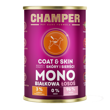 Champer Coat & Skin 6x400g Monobiałkowa Mokra Karma Dla Psa Mix Smaków Wsparcie Kondycji Skóry I Sierści