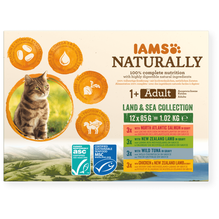 Iams Naturally Adult Land & Sea Collection 36x85g Mokra Karma Dla Kota Mięsne I Rybne Smaki