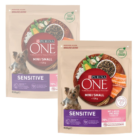 Purina ONE Mini Sensitive z Łososiem i Ryżem 2x800g Sucha Karma Dla Psów Małych Ras