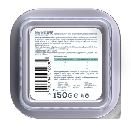 Raw Paleo Pate Mini Adult 24x150g Monoproteinowa Mokra Karma Pasztet Dla Dorosłych Psów Małych Ras Z Wieprzowiną I Kaczką