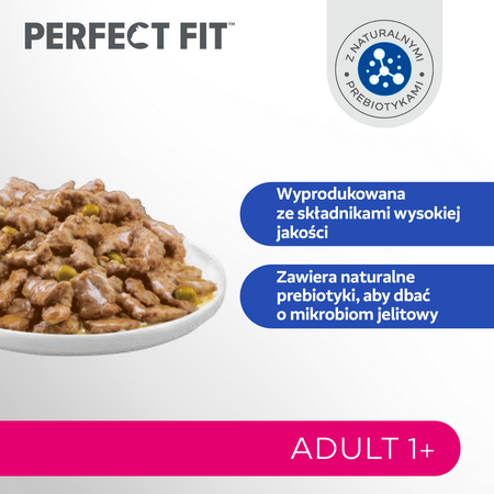 Perfect Fit Adult 1+ 4x85g Mokra Karma Dla Kotów Z Kurczakiem I Wołowiną W Sosie