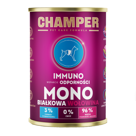 Champer Immuno Monobiałkowa 6x400g Mokra Karma Dla Psa Mix Smaków Wsparcie Odporności