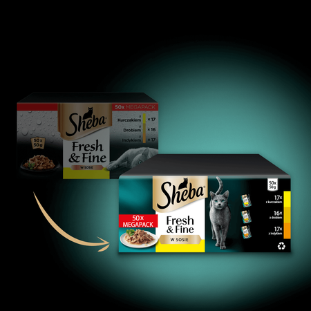 Sheba Fresh&Fine Megapack Saszetki 100x50g Mokra Karma Dla Kotów W Sosie Kurczak Drób Indyk