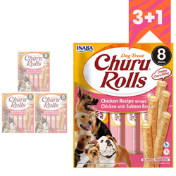 Inaba Dog Churu Rolls Wraps 4x96g Przysmak Dla Psa Kurczak z Łososiem 3+1 GRATIS