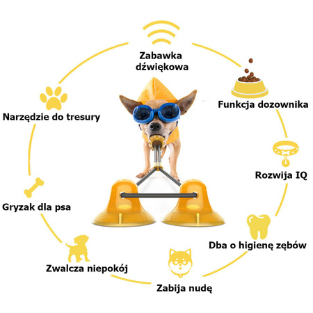 Zabawka na przysmaki dla psa gryzak z dozownikiem karmy, z dwiema przyssawkamii SNACK BALL 2 Żółto-niebieski