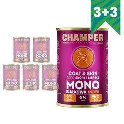 Champer Coat & Skin 6x400g Monobiałkowa Mokra Karma Dla Psa Z Indykiem Wsparcie Kondycji Skóry I Sierści 3+3 GRATIS