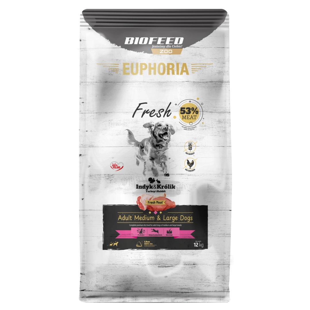 Biofeed Euphoria Fresh Turkey & Rabbit Sucha Karma Dla Dorosłych Psów Średnich I Dużych Ras Ze Świeżym Indykiem