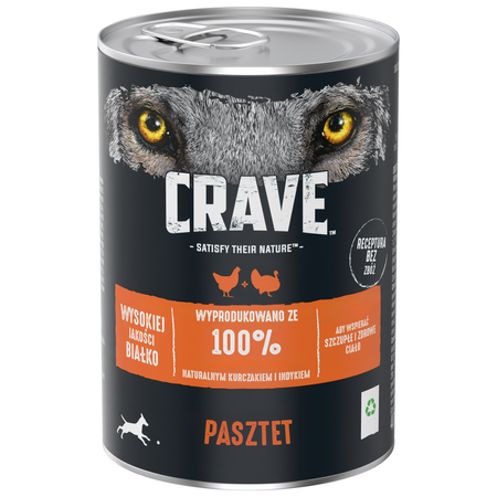 CRAVE Pasztet KURCZAK z INDYKIEM 12x 400g - Bezzbożowa mokra karma dla psów