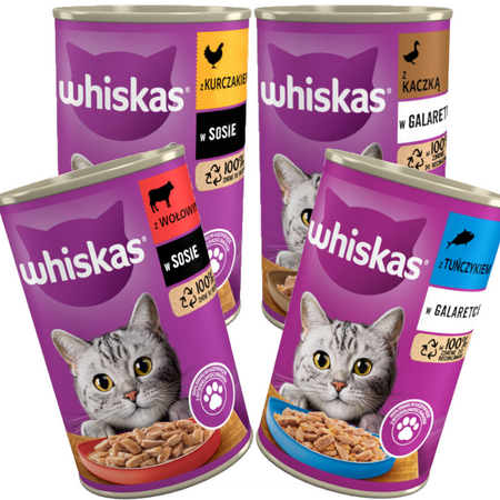 WHISKAS Adult 4 Smaki 48x400g Mokra Karma Dla Dorosłych Kotów (Kurczak Wołowina Tuńczyk Kaczka)
