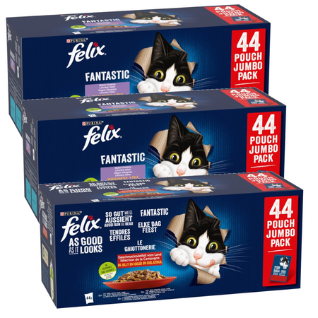 Felix Fantastic Wiejskie Smaki i Wybór Smaków 132x85g Mokra Karma Dla Kotów Mix smaków W Galaretce