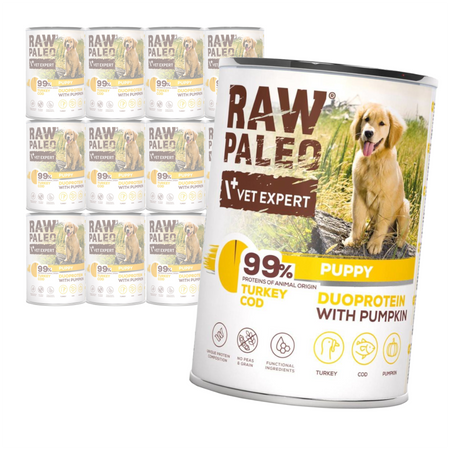 Raw Paleo Turkey&Cod Puppy Duoprotein 12x400g Mokra Karma Dla Szczeniąt z Indykiem i Dorszem