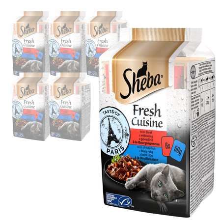 Sheba Fresh Cuisine Taste of Paris 36x50g Mokra Karma Dla Dorosłych Kotów Z Wołowiną I Białą Rybą W Sosie