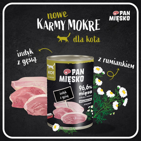 Pan Mięsko Indyk z Gęsią 400g Mokra Karma Dla Dorosłych Kotów
