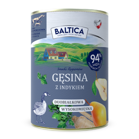 Baltica Gęsina z Indykiem 12x400g Duoproteinowa Bezzbożowa Mokra Karma Dla Psa