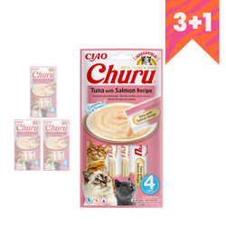 Inaba Cat Churu Tuna With Salmon 4x56g Kremowy Przysmak Dla Kota Pasta Z Tuńczyka I Łososia 3+1 GRATIS