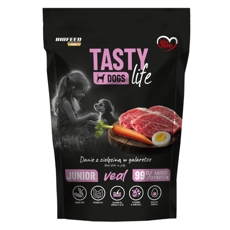 Biofeed Tasty Dogs Life Junior z Cielęciną w Galaretce 10x500g Bezzbożowa Mokra Karma Dla Szczeniąt