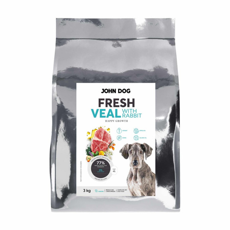 John Dog Fresh Happy Growth 3kg Sucha Karma Dla Szczeniąt Z Cielęciną I Królikiem