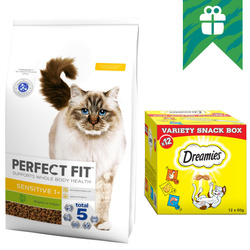 Perfect Fit Sensitive z Indykiem 7kg Sucha Karma Dla Kotów Wrażliwych + GRATIS Dreamies Variety Snack Box 720g