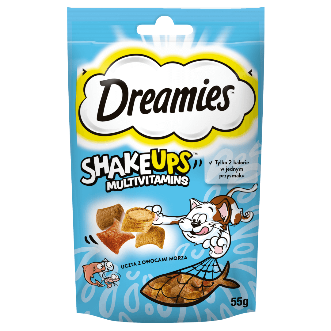 Dreamies Shake Ups Multivitamins 55g Przysmak Dla Kota z Owocami Morza