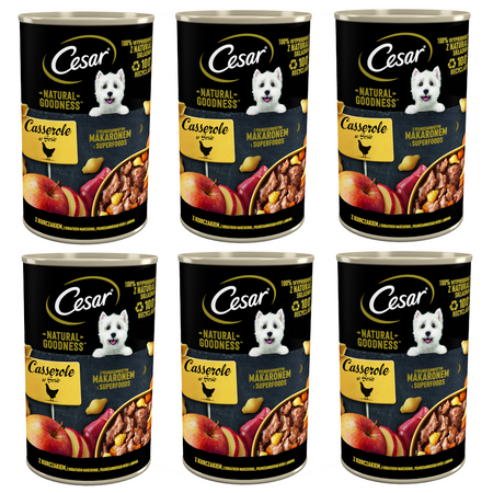 Cesar Mokra Karma Pełnoporcjowa Dla Dorosłych Psów Z Kurczakiem I Marchewką W Sosie 6x400g