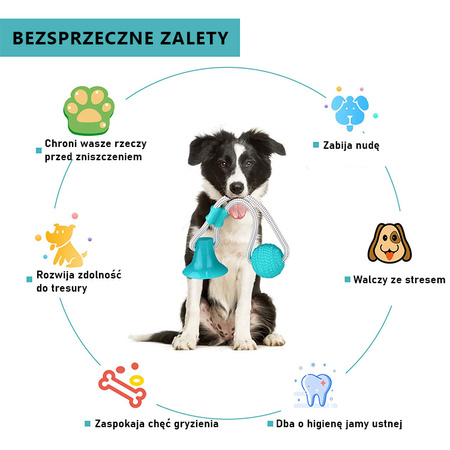 Zabawka gryzak dla psa CHEWY BALL, piłka na przyssawce kolor TURKUSOWY
