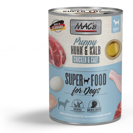 MAC's Puppy Bezzbożowa Mokra Karma Dla Szczeniąt Z Kurczakiem I Cielęciną 6x400g Zdrowe Kości Skóra I Sierść