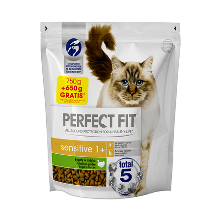 Perfect Fit Sensitive 1400g Bogaty w Indyka - Sucha Karma dla Kotów 750g + 650g GRATIS