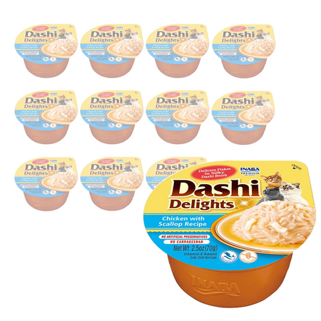 Inaba Cat Dashi Delights 12x70g Uzupełniająca Karma Dla Kota Bulion z Kurczakiem i Przegrzebkami