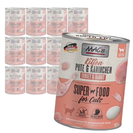 MAC's Kitten 12x800g Bezzbożowa Mokra Karma Dla Kociąt Indyk Królik