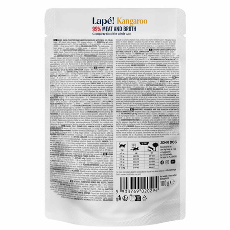 John Dog For Cats Lapé 100g Monobiałkowa Mokra Karma Dla Kota Z Kangurem