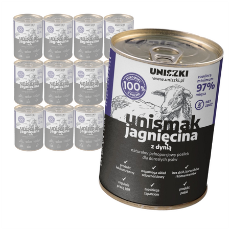 Uniszki Unismak Jagnięcina z Dynią 12x400g Bezzbożowa Mokra Karma dla Psa