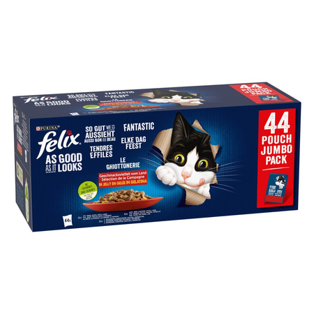 Felix Fantastic Wiejskie Smaki i Wybór Smaków 132x85g Mokra Karma Dla Kotów Mix smaków W Galaretce