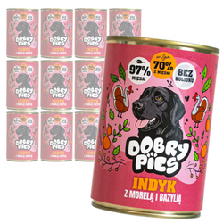 Dobry Pies 12x400g Mokra Karma Dla Dorosłych Psów Wszystkich Ras Z Indykiem Morelą I Bazylią