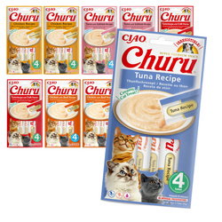 Inaba Cat Churu Mix Smaków 40x14g Kremowy Przysmak Dla Kota Pasta Kurczak Tuńczyk Łosoś Krab Wołowina