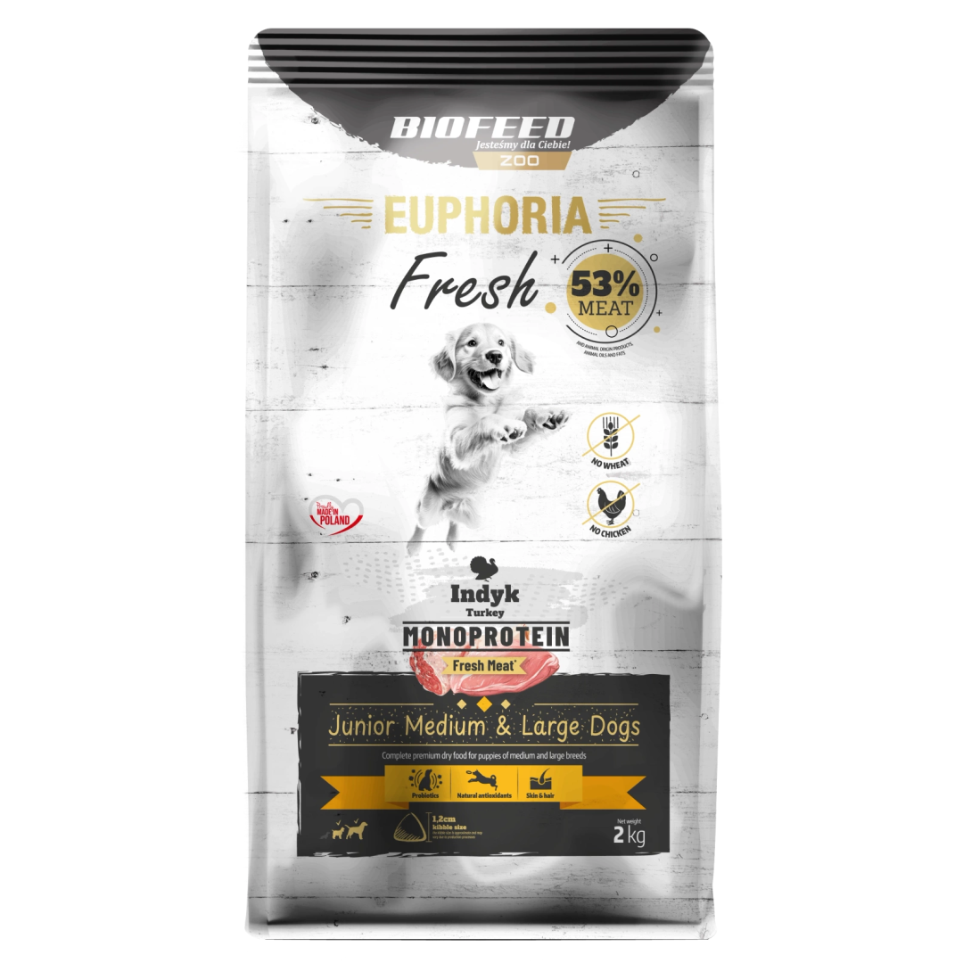 Biofeed Euphoria Fresh Turkey Monoproteinowa Sucha Karma Dla Szczeniąt Średnich I Dużych Ras Ze Świeżym Indykiem