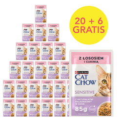 Purina Cat Chow Sensitive 26x85g (20+6 GRATIS) Mokra Karma Dla Kota z  Łososiem i Cukinią w Sosie