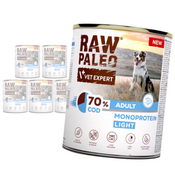 Raw Paleo Adult Monoprotein Light 6x800g Bezzbożowa Mokra Karma z Dorszem Dla Psów z Tendencją Do Nadwagi