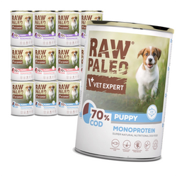 Raw Paleo Puppy Monoprotein Mix Smaków 12x400g Bezzbożowa Mokra Karma Dla Szczeniąt Dorsz Kaczka Wieprzowina