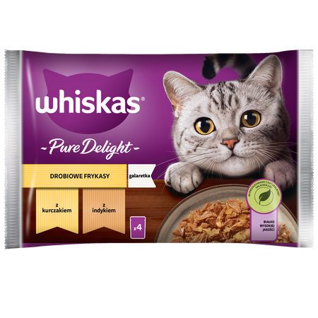 WHISKAS Adult Saszetka 32 x 85g Drobiowe Frykasy Mokra Karma Dla Dorosłego Kota w Galaretce Kawałki z Kurczakiem i z Indykiem