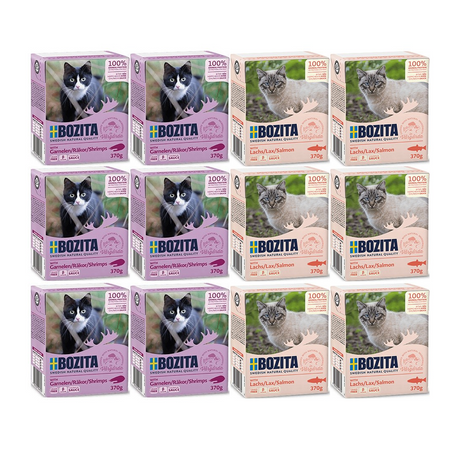 Bozita Mokra Karma dla Kotów Zestaw 2 Smaki Łosoś Krewetki 12 x 370g