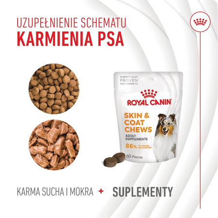 Royal Canin Supplements Dog Skin & Coat Adult 240g Suplementy Dla Psów Dorosłych w Postaci Przysmaków Wsparcie Zdrowia Skóry i Sierści