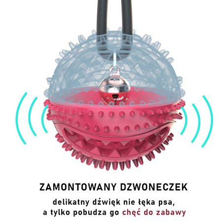 Zabawka gryzak dla psa SNACK BALL, piłka z dozownikiem na przyssawce kolor TURKUSOWO-CZERWONY