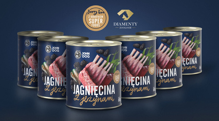 John Dog BERRY ADULT JAGNIĘCINA z jeżynami 6x 800g - Mokra Karma dla psów, 96% mięsa