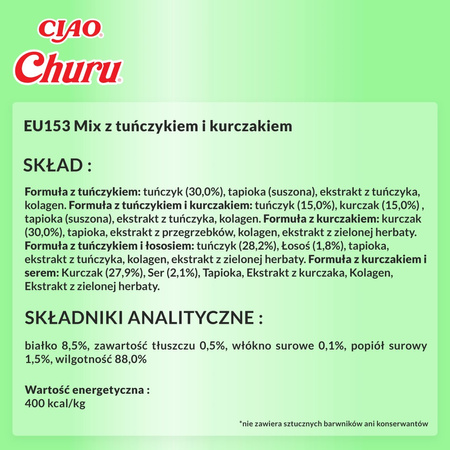 Inaba Cat Churu 50x14g (700g) Kremowy Przysmak Dla Kota Pasta Mix Z Tuńczykiem I Kurczakiem