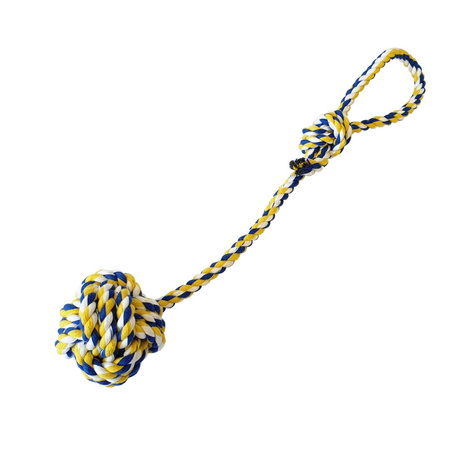 Szarpak Gryzak Zabawka dla Psa Sznur z Piłką 38cm Żółto-Niebieski