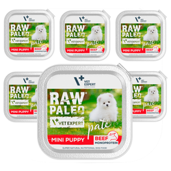 Raw Paleo Pate Mini Puppy Beef Tacka 6x150g Mokra Karma Dla Szczeniąt Małych Ras z Wołowiną