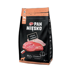 Pan Mięsko 3kg Hipoalergiczna Sucha Karma Dla Psa Cielęcina Z Indykiem Chrupki Rozmiar XL